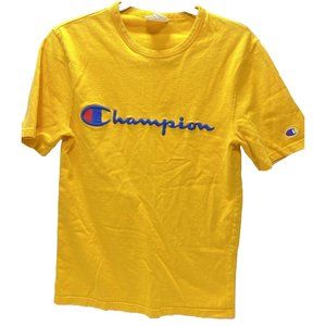 Men's Yellow Champion Logo T-Shirt - Size Small - Good Condition